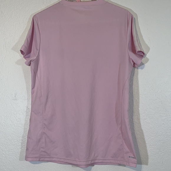 ADIDAS  - LARGE - PINK / WHITE  - V-NECK - ACTIVE SHORT SLEEVE ATHLETIC TOP - Picture 3 of 7